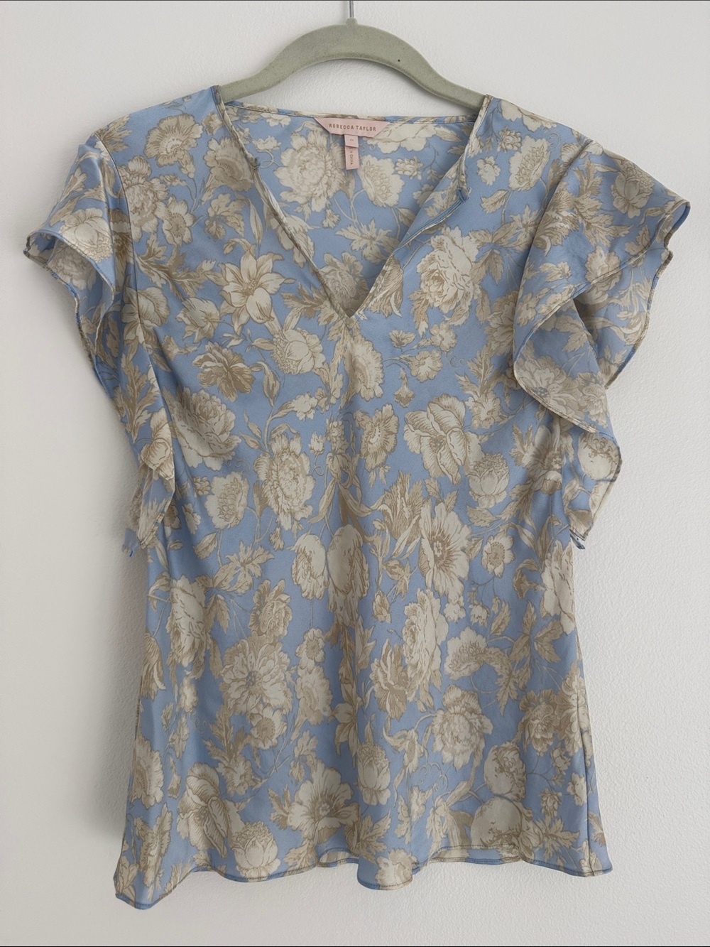 Rebecca Taylor Silk Floral V-Neck Flutter Top